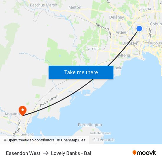 Essendon West to Lovely Banks - Bal map