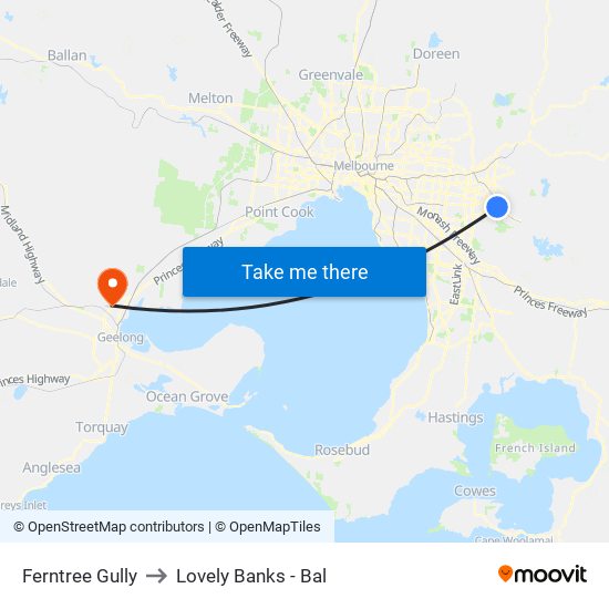 Ferntree Gully to Lovely Banks - Bal map