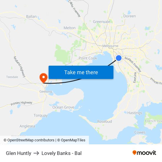 Glen Huntly to Lovely Banks - Bal map