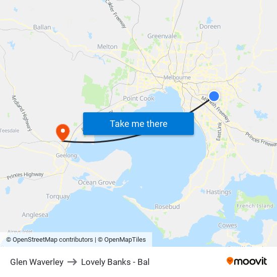 Glen Waverley to Lovely Banks - Bal map