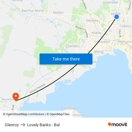 Glenroy to Lovely Banks - Bal map