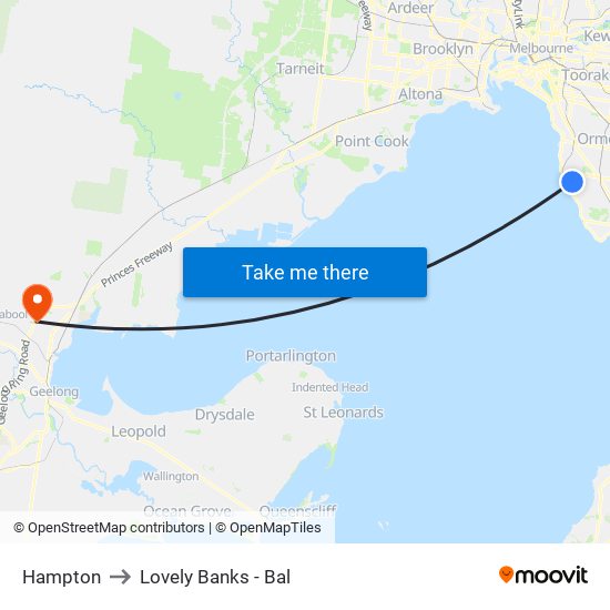 Hampton to Lovely Banks - Bal map