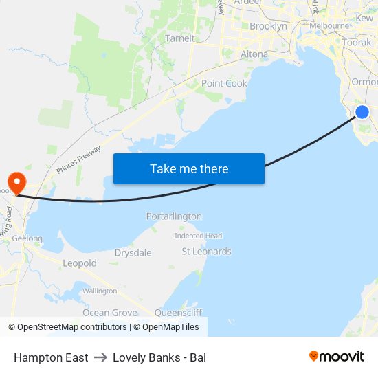 Hampton East to Lovely Banks - Bal map