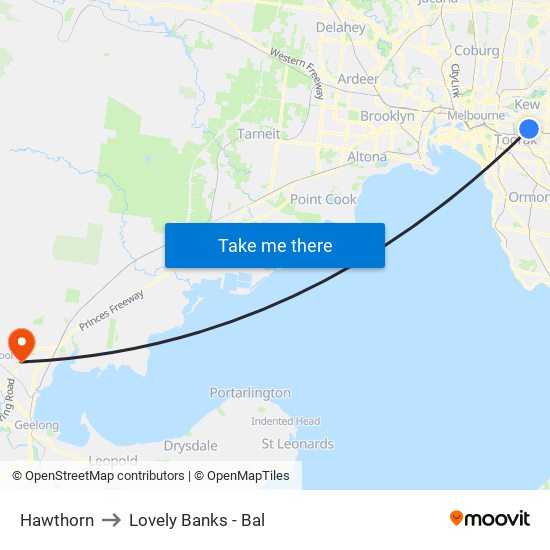 Hawthorn to Lovely Banks - Bal map