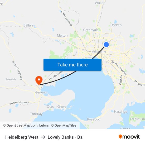 Heidelberg West to Lovely Banks - Bal map