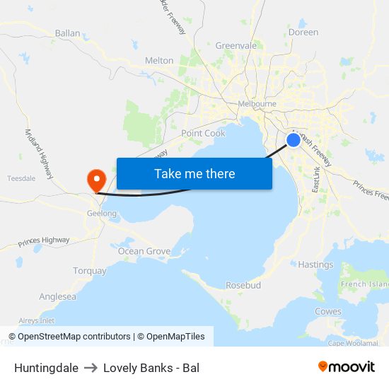 Huntingdale to Lovely Banks - Bal map