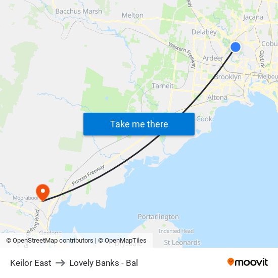 Keilor East to Lovely Banks - Bal map