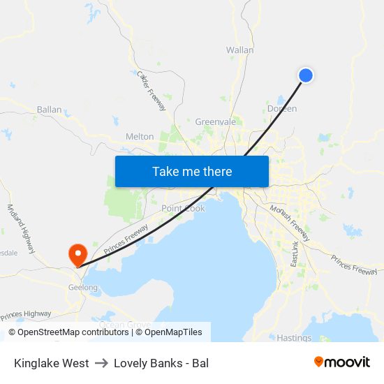 Kinglake West to Lovely Banks - Bal map