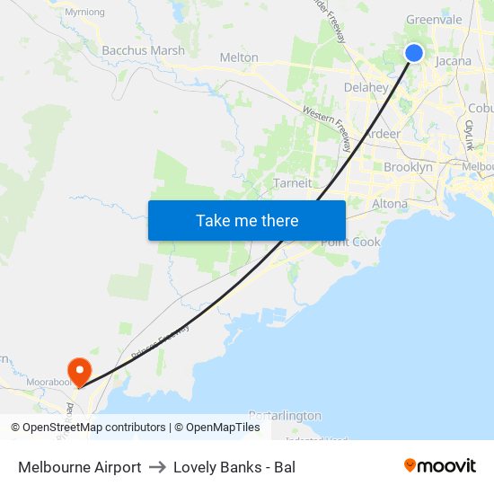 Melbourne Airport to Lovely Banks - Bal map