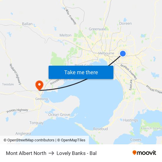 Mont Albert North to Lovely Banks - Bal map
