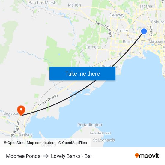 Moonee Ponds to Lovely Banks - Bal map