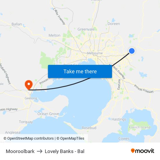 Mooroolbark to Lovely Banks - Bal map