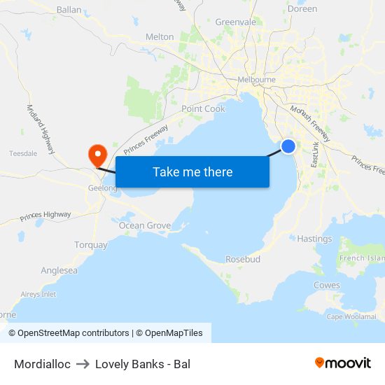 Mordialloc to Lovely Banks - Bal map