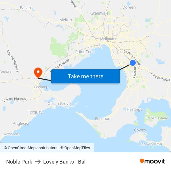 Noble Park to Lovely Banks - Bal map