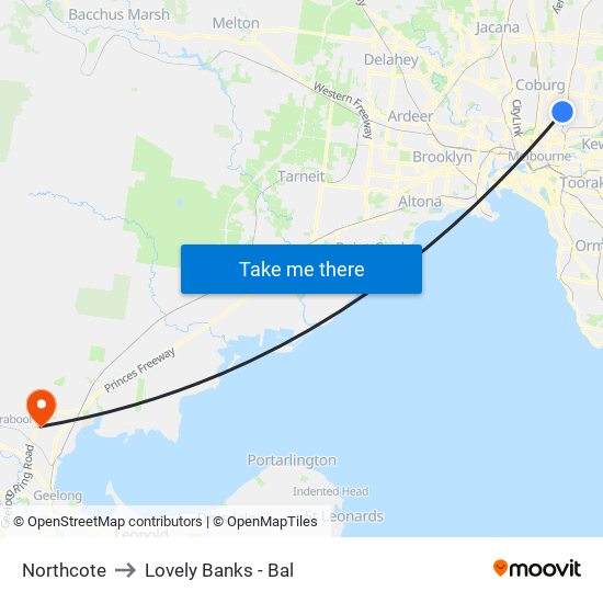 Northcote to Lovely Banks - Bal map