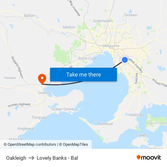 Oakleigh to Lovely Banks - Bal map