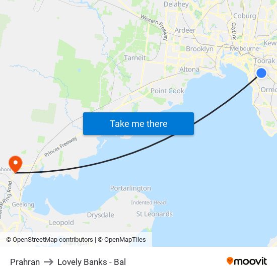 Prahran to Lovely Banks - Bal map