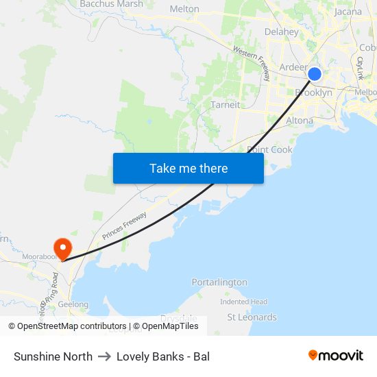 Sunshine North to Lovely Banks - Bal map