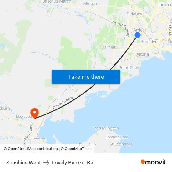 Sunshine West to Lovely Banks - Bal map