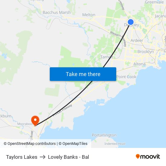 Taylors Lakes to Lovely Banks - Bal map
