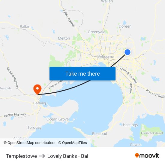 Templestowe to Lovely Banks - Bal map