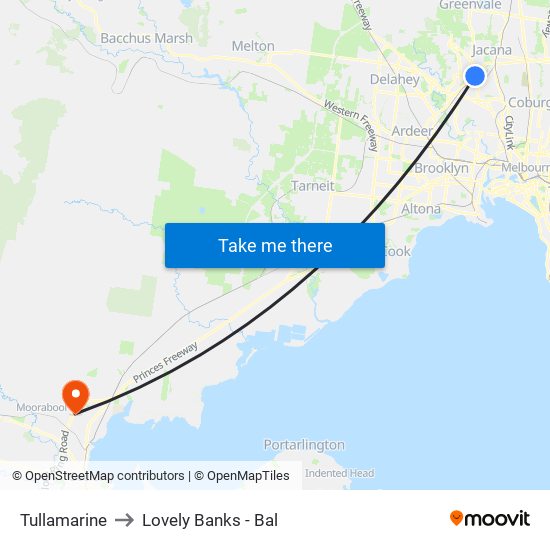 Tullamarine to Lovely Banks - Bal map