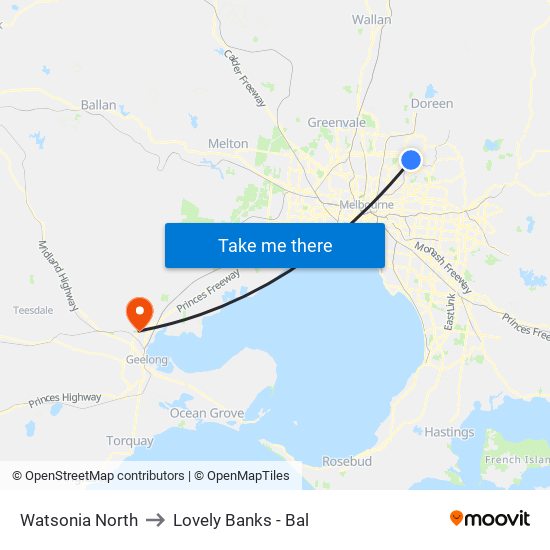 Watsonia North to Lovely Banks - Bal map