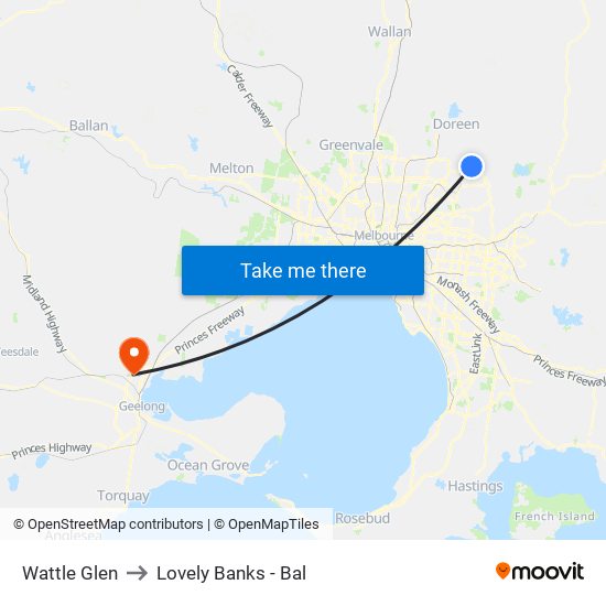 Wattle Glen to Lovely Banks - Bal map