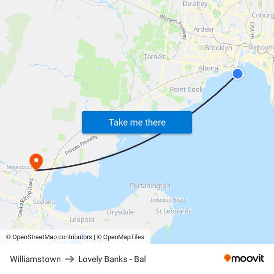 Williamstown to Lovely Banks - Bal map