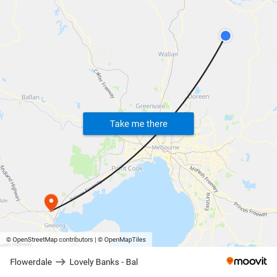 Flowerdale to Lovely Banks - Bal map