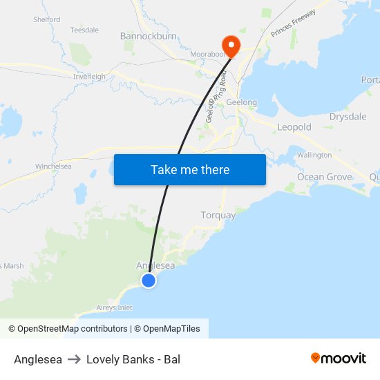 Anglesea to Lovely Banks - Bal map