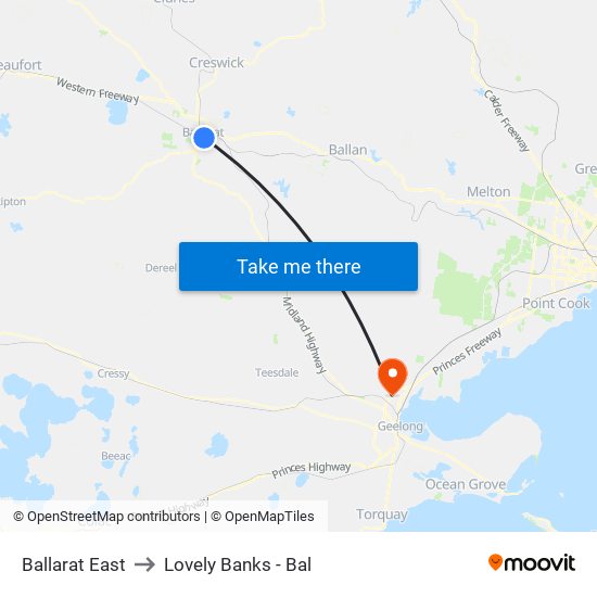 Ballarat East to Lovely Banks - Bal map