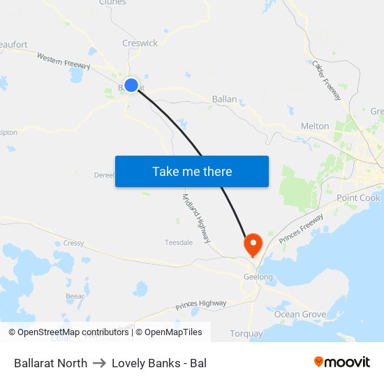 Ballarat North to Lovely Banks - Bal map