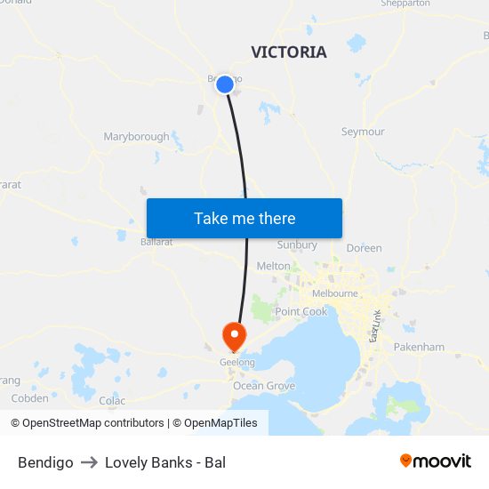 Bendigo to Lovely Banks - Bal map