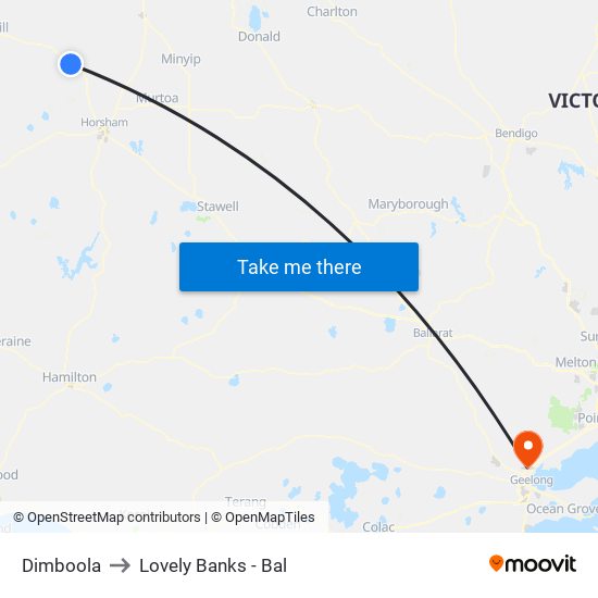 Dimboola to Lovely Banks - Bal map