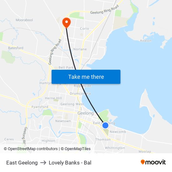 East Geelong to Lovely Banks - Bal map