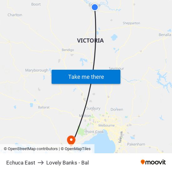 Echuca East to Lovely Banks - Bal map
