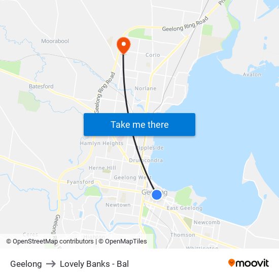 Geelong to Lovely Banks - Bal map