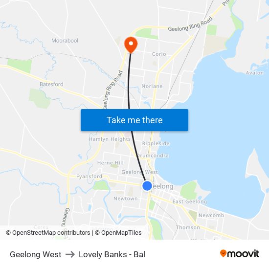 Geelong West to Lovely Banks - Bal map