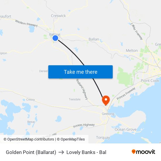 Golden Point (Ballarat) to Lovely Banks - Bal map