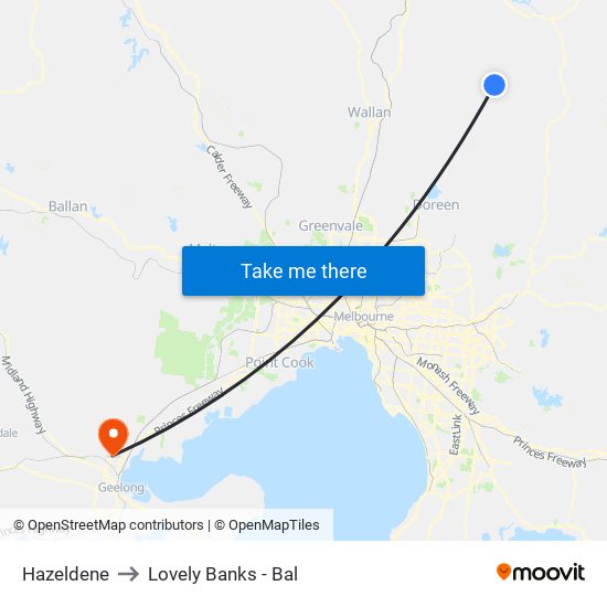 Hazeldene to Lovely Banks - Bal map