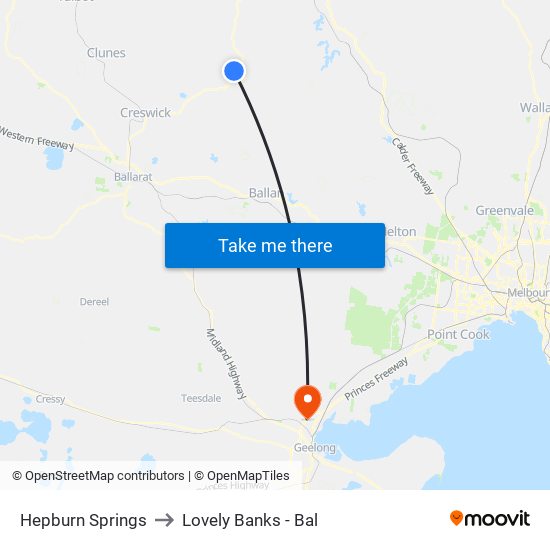 Hepburn Springs to Lovely Banks - Bal map