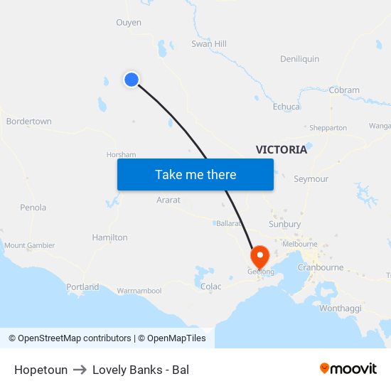 Hopetoun to Lovely Banks - Bal map
