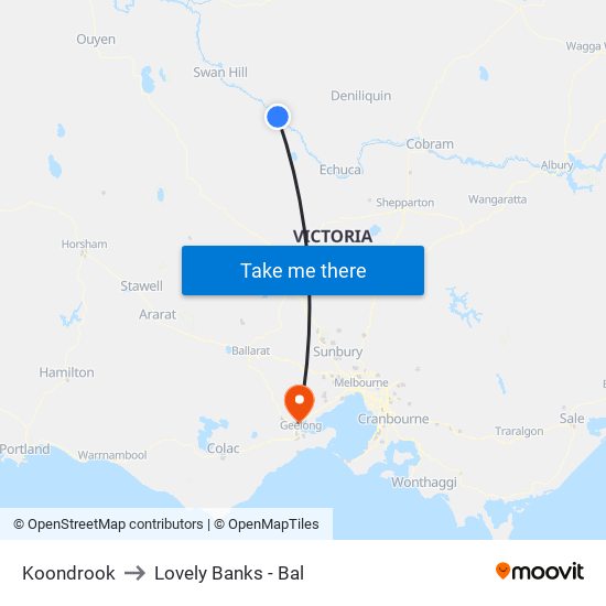 Koondrook to Lovely Banks - Bal map