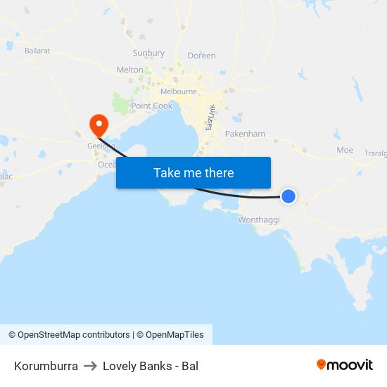 Korumburra to Lovely Banks - Bal map