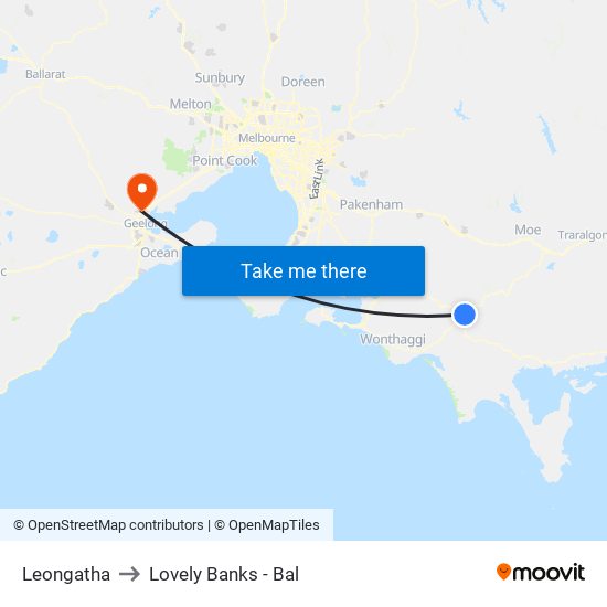 Leongatha to Lovely Banks - Bal map