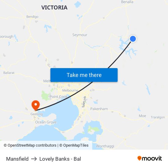 Mansfield to Lovely Banks - Bal map