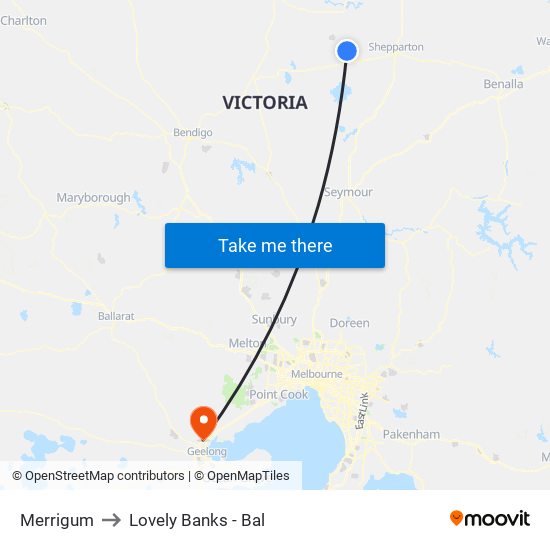 Merrigum to Lovely Banks - Bal map