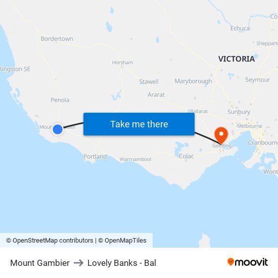 Mount Gambier to Lovely Banks - Bal map