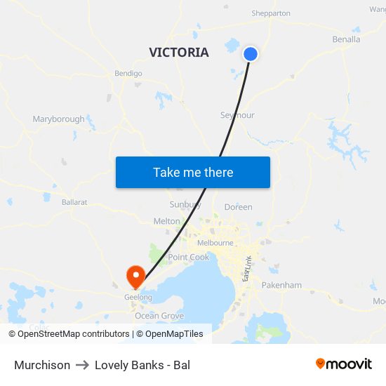 Murchison to Lovely Banks - Bal map